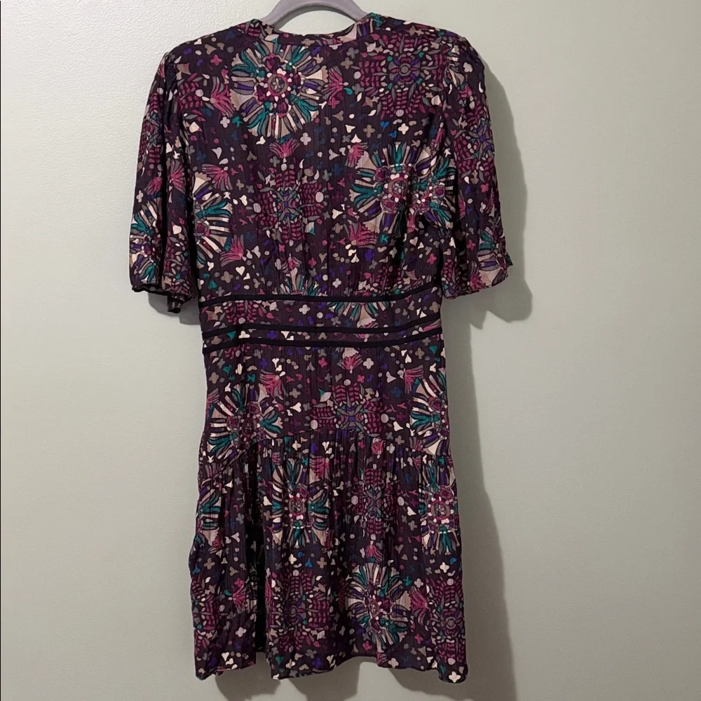 BA&SH Robe Fidji Printed Minidress NWT V neck Short Sleeves Side zip multicolor